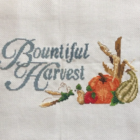 HANDMADE COUNTED CROSS STITCH BOUNTIFUL HARVEST- READY TO FRAME - Picture 1 of 4